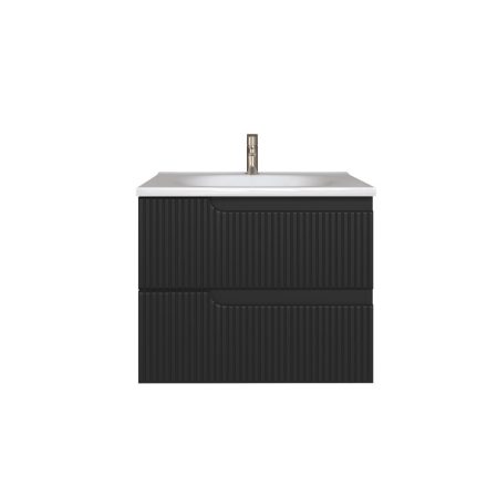 Piramida EURIDIKA fali fürdőszobabútor - műmárvány mosdóval -2 fiókos - PINO FEKETE - 65 x 48 x 53 c