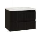 Piramida EURIDIKA fali fürdőszobabútor - műmárvány mosdóval -2 fiókos - PINO FEKETE - 65 x 48 x 53 c