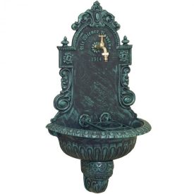   VIENNA kerti alumínium öntvény falikút antikolt zöld, tömlővéges réz kerti csappal