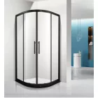 Stuxi Delhi Black 90x90 cm íves két tolóajtós zuhanykabin 6 mm vízlepergető biztonsági üveggel, fekete elemekkel, 190 cm magas