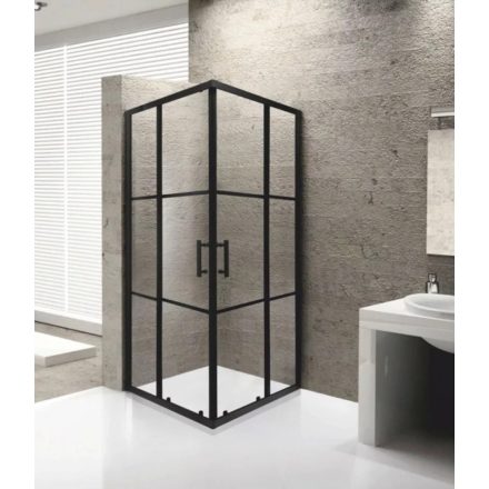 Stuxi Delhi Black X 80x80 cm szögletes két tolóajtós zuhanykabin 6 mm vízlepergető biztonsági üveggel, fekete keretes, 190 cm magas