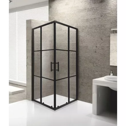 Stuxi Delhi Black X 90x90 cm szögletes két tolóajtós zuhanykabin 6 mm vízlepergető biztonsági üveggel, fekete keretes, 190 cm magas