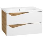 Piramida EURIDIKA fali fürdőszobabútor - műmárvány mosdóval -2 fiókos - ALPINFEHÉR-TÖLGY - 75 x 48 x 55 cm