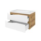 Piramida EURIDIKA fali fürdőszobabútor - műmárvány mosdóval -2 fiókos - ALPINFEHÉR-TÖLGY - 75 x 48 x 55 cm