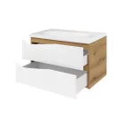 Piramida EURIDIKA fali fürdőszobabútor - műmárvány mosdóval -2 fiókos - ALPINFEHÉR-TÖLGY - 75 x 48 x 55 cm