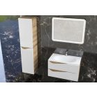 Piramida EURIDIKA fali fürdőszobabútor - műmárvány mosdóval -2 fiókos - ALPINFEHÉR-TÖLGY - 75 x 48 x 55 cm