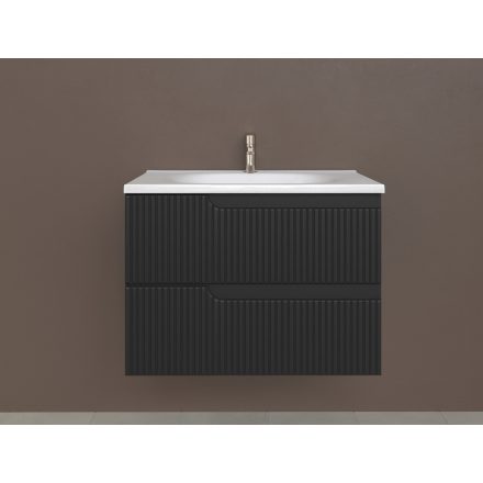 Piramida EURIDIKA fali fürdőszobabútor - műmárvány mosdóval -2 fiókos - PINO FEKETE - 75 x 48 x 53 cm