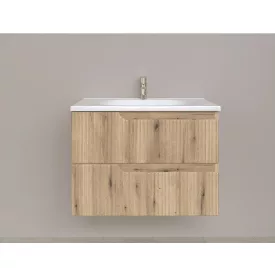   Piramida EURIDIKA fali fürdőszobabútor - műmárvány mosdóval -2 ajtós - PINO TÖLGY - 75 x 48 x 53 cm