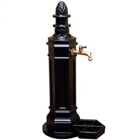   ROMA kerti alumínium öntvény állókút fekete, külső menetes réz kerti csappal 