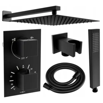 Mexen Cube DR02 termosztátos falsík alatti zuhanyrendszer 25 cm-es esőztetővel, fekete