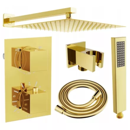 Mexen Cube DR02 termosztátos falsík alatti zuhanyrendszer 30 cm-es esőztetővel, arany