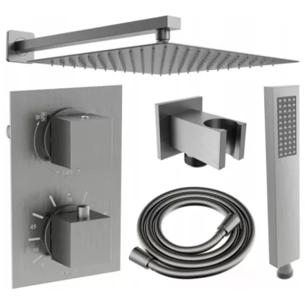 Mexen Cube DR02 termosztátos falsík alatti zuhanyrendszer 30 cm-es esőztetővel, szálcsiszolt grafit