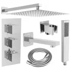 Mexen Cube DR02 termosztátos falsík alatti zuhanyrendszer 25 cm-es esőztetővel, kádtöltő kifolyóval, króm