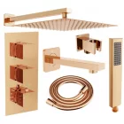 Mexen Cube DR02 termosztátos falsík alatti zuhanyrendszer 30 cm-es esőztetővel, kádtöltő kifolyóval, rózsaarany