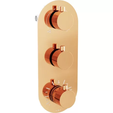 Mexen Kai termosztátos falsík alatti zuhany csaptelep 3 kimenettel, 3 kezelőgombbal, rózsaarany