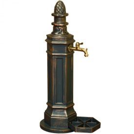   ROMA kerti alumínium öntvény állókút Antikolt bronz, külső menetes réz kerti csappal 