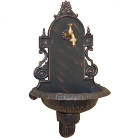   VERONA kerti alumínium öntvény falikút antikolt bronz, tömlővéges réz kerti csappal