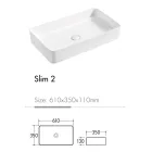 EROS - Top Counter pultra ültethető porcelán mosdó - SLIM 2 - 61 x 35 x 11 cm