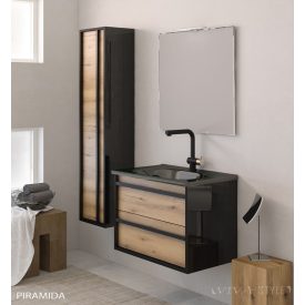   PIRAMIDA EURIDIKA OLIVA - FEKETE BETA FALI FÜGGESZTETT FÜRDŐSZOBAI ÁLLÓSZEKRÉNY - 35 X 150 X 30 CM