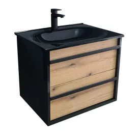   Piramida Euridika Oliva - Fekete fali függesztett fürdőszobabútor Fekete Mosdókagylóval 75 cm