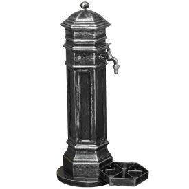   PISA kerti alumínium öntvény állókút antikolt ezüst, külső menetes réz kerti csappal