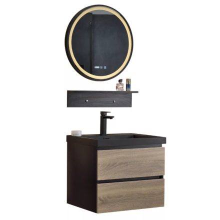 Blackwood 60 komplett fürdőszoba bútor fali mosdószekrénnyel, fekete mosdóval és tükörrel