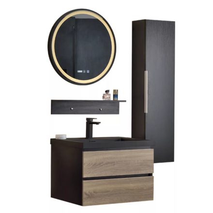 Blackwood 60 komplett fürdőszoba bútor fali mosdószekrénnyel, fekete mosdóval, tükörrel és magas szekrénnyel