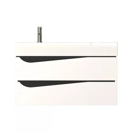Piramida EURIDIKA fali fürdőszobabútor - műmárvány mosdóval -2 fiókos - ALPINFEHÉR-FEKETE - 90 x 41 x 56 cm