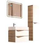 Piramida EURIDIKA fali fürdőszobabútor - műmárvány mosdóval -2 fiókos - ALPINFEHÉR-TÖLGY - 90 x 41 x 56 cm