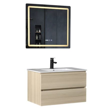 Hongkong Sonoma 80 komplett fürdőszoba bútor fali mosdószekrénnyel, kerámia mosdóval és tükörrel