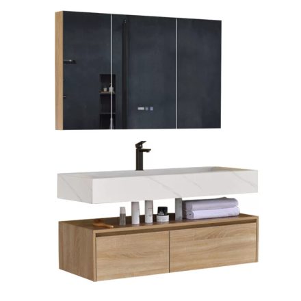 Toronto 120 Exclusive komplett fürdőszoba bútor fali mosdószekrénnyel márványmintás mosdópulttal és tükrös szekrénnyel