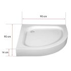 Fat 90x90 cm íves akril zuhanytálca, 15 cm magas