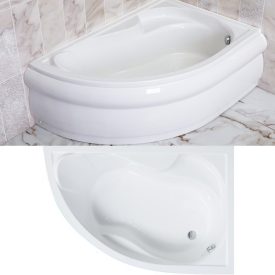   Favorit Siesta 150 x 100 cm, jobbos aszimmetrikus íves akril sarokkád csúszásmentes belsővel, előlappal, állvánnyal