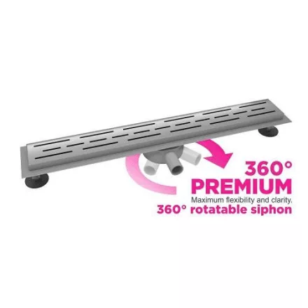 Aquasan Premium zuhanyfolyóka 1000 mm szálcsiszolt rozsdamentes ráccsal, 360°-os szifonnal