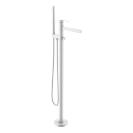 Arezzo Design Elegant matt fehér szabadonálló egykaros kádtöltő csaptelep zuhanyszettel