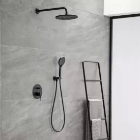   Arezzo Design Palmfield fekete falsík alatti egykaros kerámiabetétes zuhany csaptelep esőztetős zuhanyszettel