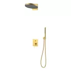 Arezzo Design Elegant szálcsiszolt arany falsík alatti zuhanyrendszer, zuhanyszettel, esőztetővel, falon belüli egységgel