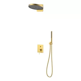   Arezzo Design Elegant szálcsiszolt arany falsík alatti zuhanyrendszer, zuhanyszettel, esőztetővel, falon belüli egységgel