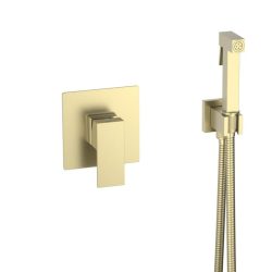   AREZZO design CUBEFIELD falsík alatti hideg-meleg vizes egykaros kerámiabetétes bidé csaptelep kézizuhannyal, szálcsiszolt arany