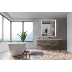   AREZZO design szögletes páramentes tükör LED világítással, órával és hőmérővel, 60x70 cm