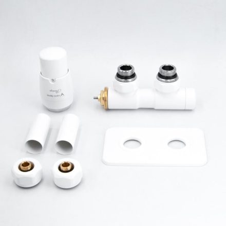 AREZZO design DUOPEX/TWINS radiátor szelep fehér, balos, központi fűtésről és fűtőpartronnal való működtetéssel