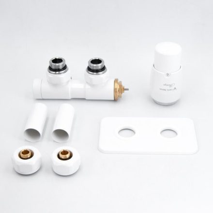 AREZZO design DUOPEX/TWINS radiátor szelep fehér, jobbos, központi fűtésről és fűtőpartronnal való működtetéssel