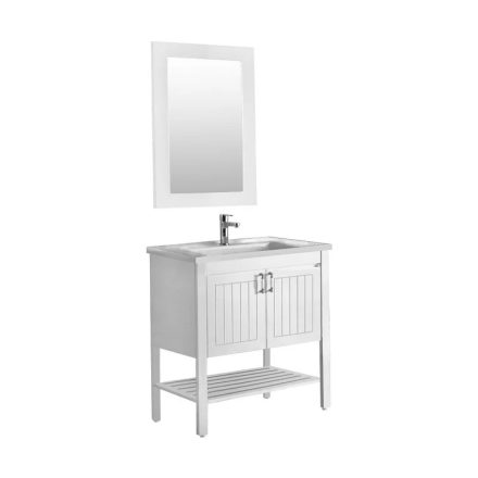 Efes 85 cm álló fürdőszobai mosdószekrény és tükör, Fehér szín, kerámia mosdóval