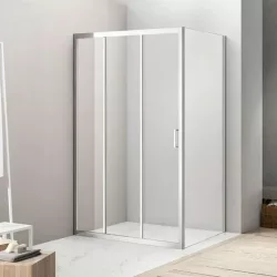   Diplon 100x80 tripla tolóajtós aszimmetrikus zuhanykabin, 5 mm edzett üveggel, 185 cm magas