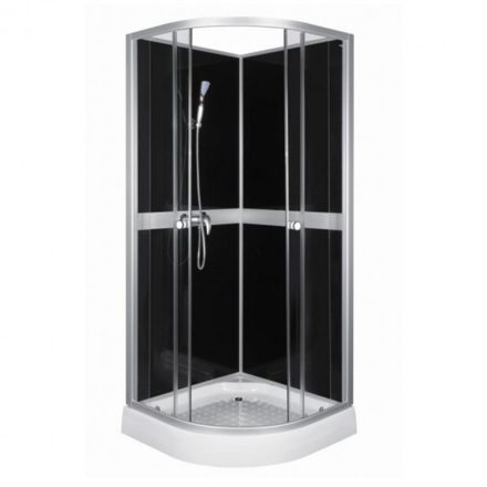 Classic 90x90 cm íves Black hátfalas zuhanykabin zuhanytálcával, csapteleppel