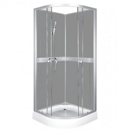 CLASSIC 90x90 cm íves zuhanykabin szürke hátfallal zuhanytálcával