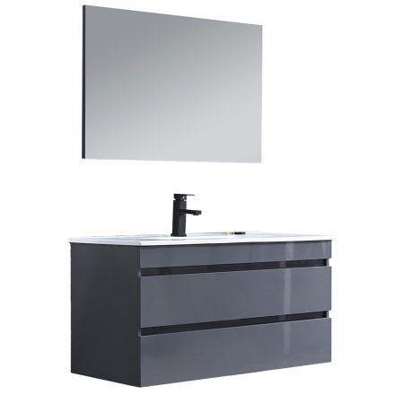 Cube Fürdőszobabútor 100 cm kerámia mosdóval 2 fiókos tükörrel 60x100 cm antracit szürke