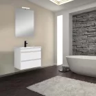Cube Fürdőszobabútor 60 cm kerámia mosdóval (2 fiókos) tükörrel 60x80 cm magasfényű festett fehér