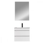 Cube Fürdőszobabútor 60 cm kerámia mosdóval (2 fiókos) tükörrel 60x80 cm magasfényű festett fehér