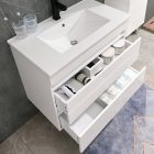 Cube Fürdőszobabútor 60 cm kerámia mosdóval (2 fiókos) tükörrel 60x80 cm magasfényű festett fehér